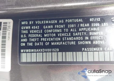 2013 Volkswagen Eos Komfort из США, поврежденный, VIN WVWBW8AHXDV001529